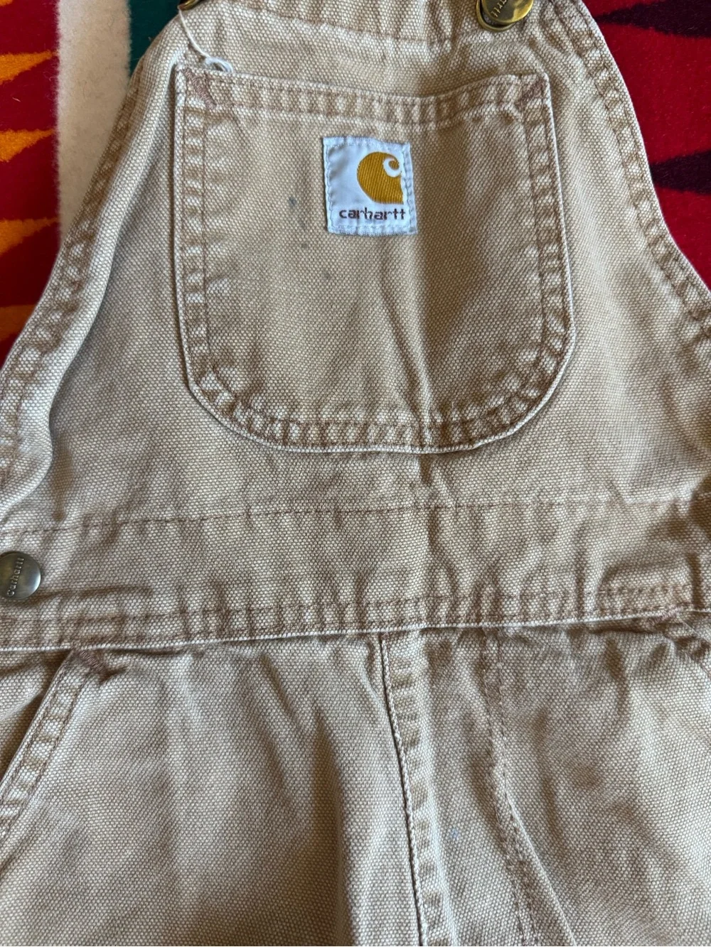 Carhartt Kids Tan Canvas Overalls - Distressed